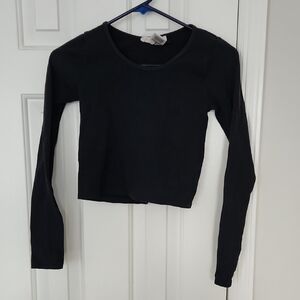 Navy Blue Long Sleeve Crop Top